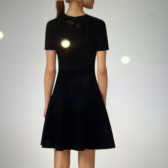 Akris Punto Short Sleeve Navy Dot Jacquard Scuba Fit and Flare Dress - Picture 14 of 15